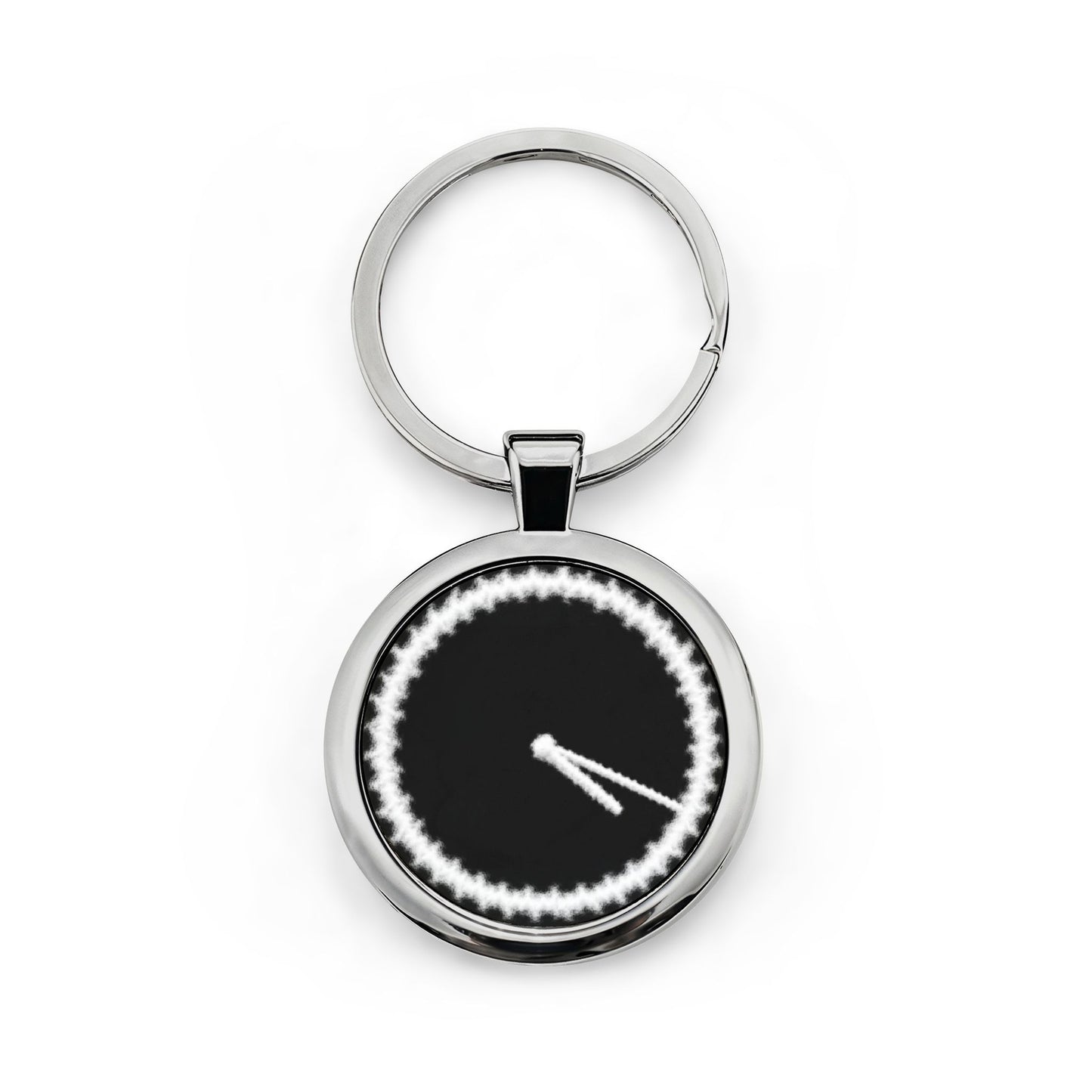 Monochrome Clock Hands Round Stainless Steel Keychain | Minimalist Timepiece