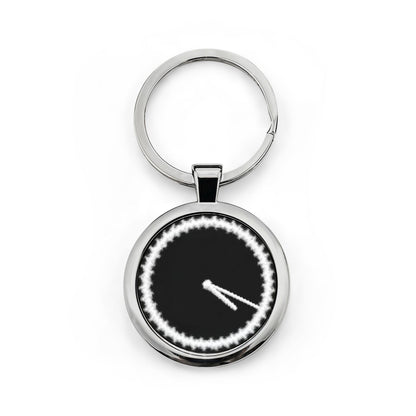 Monochrome Clock Hands Round Stainless Steel Keychain | Minimalist Timepiece