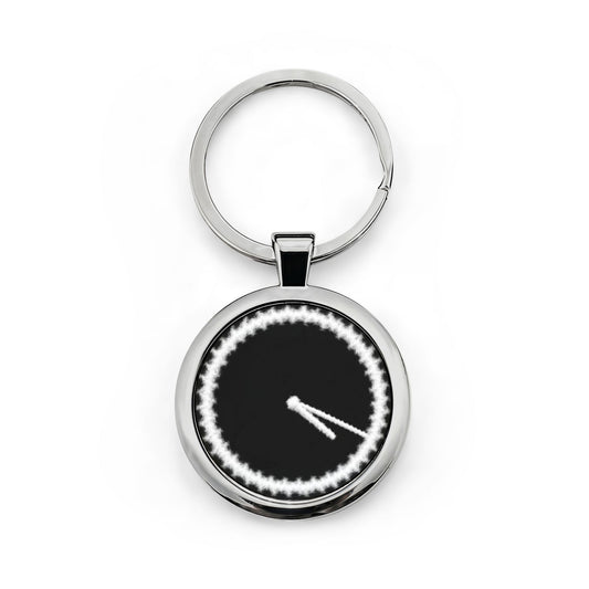 Monochrome Clock Hands Round Stainless Steel Keychain | Minimalist Timepiece