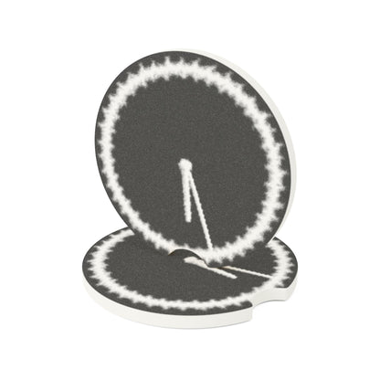 Minimal Abstract Clock Soapstone Car Coaster | Round Stone Car Cupholder Insert